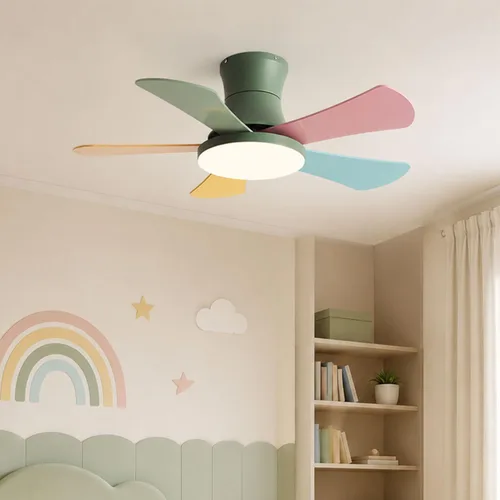 Vista 2 de Ventilador de techo de madera simple de perfil bajo con luz de 36 pulgadas, ventilador de techo LED de montaje empotrado para dormitorio