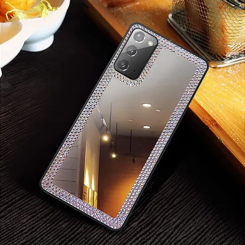 Vista 6 de Funda de espejo para Samsung Galaxy Note 20 para mujer con diamante, funda de espejo brillante que se puede utilizar para maquillaje al aire libre