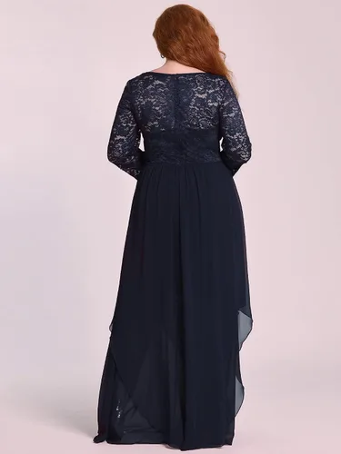 Vista 2 de Ever-Pretty Vestido de dama de honor de gasa de manga larga con encaje de otoño para mujer 0759