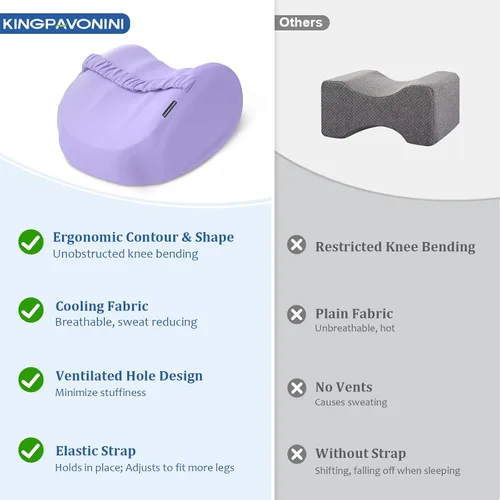 Vista 5 de KingPavonini Almohada de Rodilla Refrescante para Personas que Duermen de Lado con Dolor de Cadera, Almohada de Pierna de Espuma Viscoelástica
