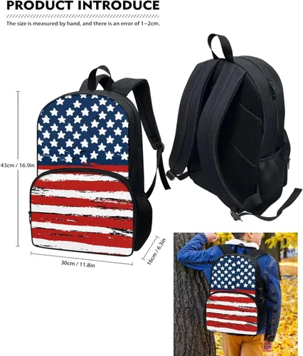 Vista 2 de Gomyblomy Mochila escolar con bolsa de almuerzo y bolsa para botella de agua, para niños, viajes, camping, trabajo, 3 en 1, mochila