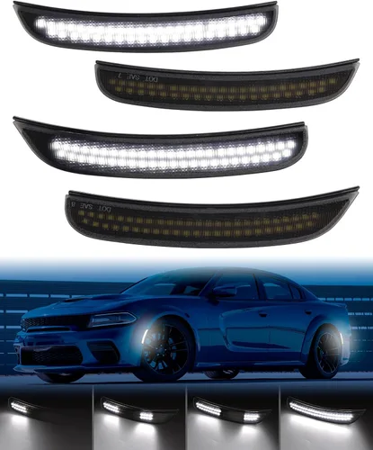 Vista 12 de Luces LED azules de marcador lateral para Dodge Charger 2015 2016 2017 2018 2019 2020 2021 2022 2023 2024, lámparas de parachoques delantero