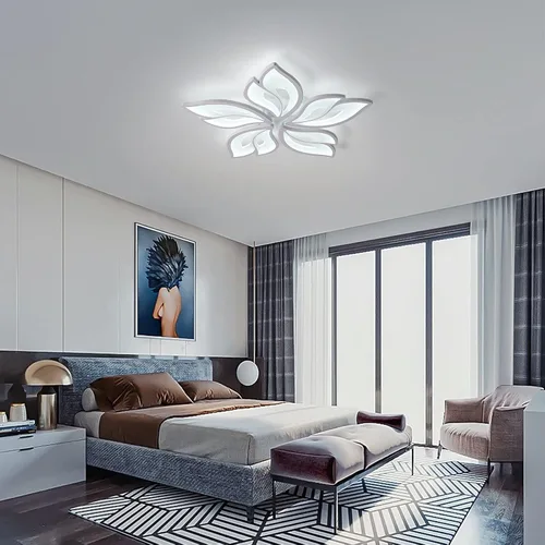 Vista 5 de Garwarm Lámpara de Techo Moderna, Candelabro LED Regulable de 23.6" Empotrado en el Techo, Control Remoto Lámpara de Hoja Acrílica Blanca para Sala