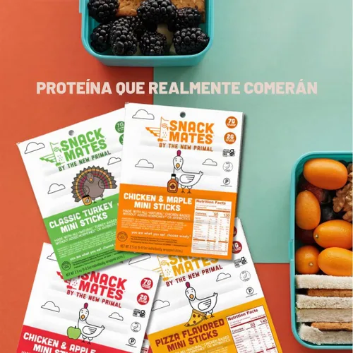 Vista 7 de New Primal Snack Mates Mini Chicken Stick Variety, tres sabores, 15