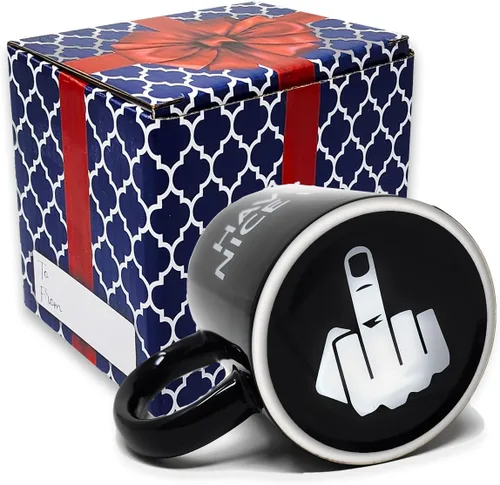 Vista 2 de Divertida taza de café para hombres y mujeres - Taza Have A Nice Day con dedo medio en el fondo Divertidos regalos de broma de elefante blanco