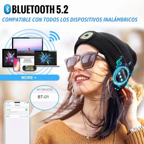 Vista 4 de KEZKALS Gorro con Bluetooth, regalos para hombres y mujeres, accesorios Negro