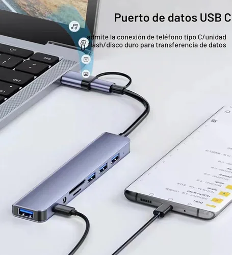 Vista 6 de Hub USB C Hub USB 3.0 con lector de tarjetas SD/TF, conector auxiliar de auriculares de 0.138 in, divisor USB 8 en 1 para MacBook Pro Air, XPS