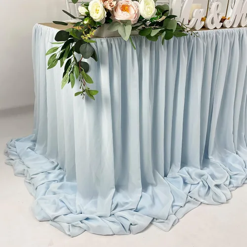 Vista 2 de Falda de mesa de chiffon con longitud extra, 6 pies, 9 pies, 14 pies, mantel transparente, para baby shower, cumpleaños, decoración principal