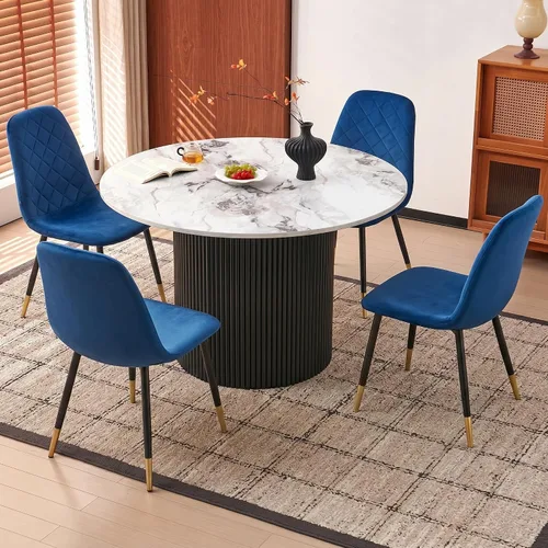 Vista 22 de Juego de 2 sillas de comedor de terciopelo azul marino, sillas tapizadas de cocina y comedor con patas de metal, sillas decorativas modernas