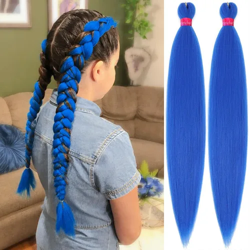 Vista 16 de Cabello trenzado verde con lentejuelas de 26 pulgadas, preestirado, trenzas de textura Yaki, extensiones de cabello pre plumadas, 3 paquetes, fácil