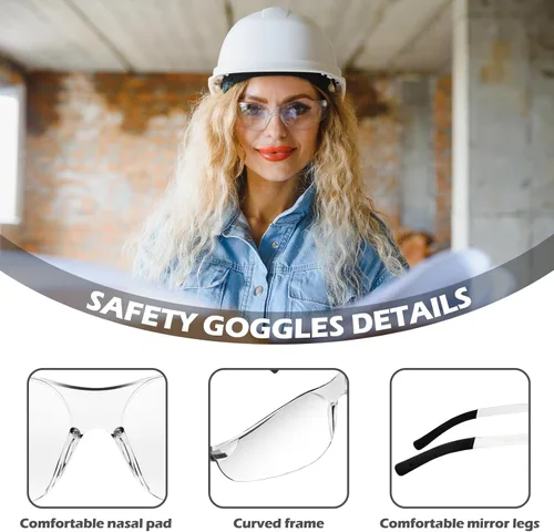 Vista 4 de Paquete de 150 gafas de seguridad transparentes, ligeras, protectoras para uso en interiores y exteriores, mujeres y hombres, trabajo, laboratorio