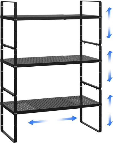 Vista 8 de Organizador de estantes ampliables de metal ajustable para especias, estantes de almacenamiento independientes para armario de cocina, debajo
