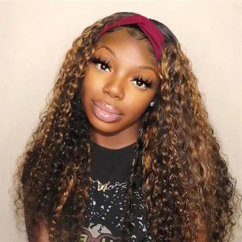 Vista 47 de Peluca de cabello humano con diadema de ondas profundas, sin pegamento, pelucas de cabello rizado sin encaje frontal, pelucas de cabello humano