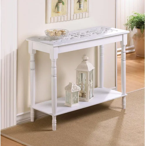 Vista 2 de Home Accent - Mesa de consola para sofá con parte superior tallada en madera blanca