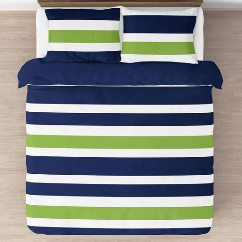 Vista 3 de Sweet Jojo Designs Azul marino, verde lima, verde y blanco, para niños, adolescentes, 3 piezas, matrimonial/queen, colección de ropa de cama a rayas