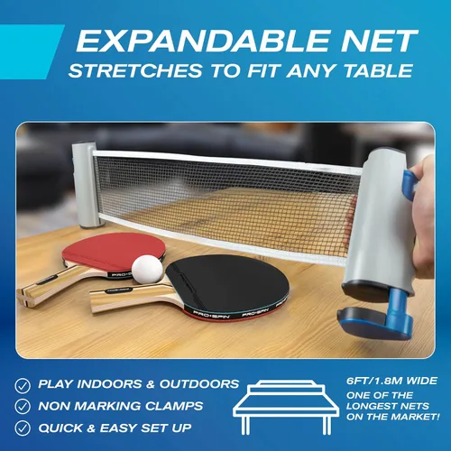 Vista 3 de PRO-SPIN Portable Ping Pong Set with Retractable Ping Pong Net for Any Table, All-in-One Table Tennis Set with Ping Pong Paddles, Balls & Case