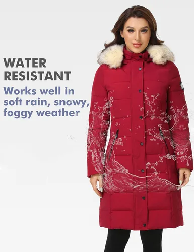 Vista 5 de PUREMSX Parka de invierno para mujer, chaqueta acolchada gruesa con capucha de piel vegana