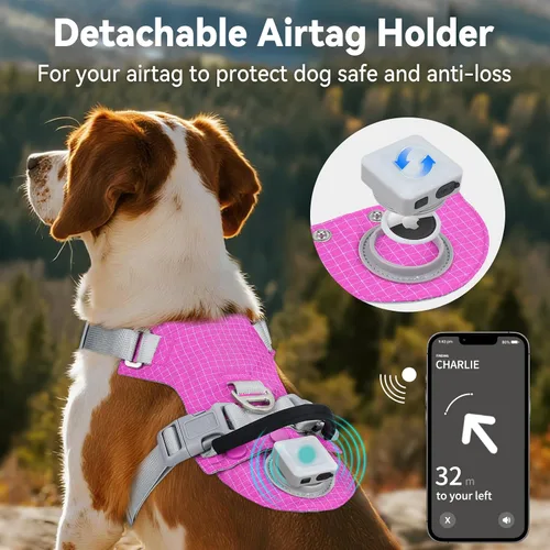 Vista 3 de Joytale Arnés para perro sin tirones con soporte para AirTag, arnés suave de seguridad nocturna para perro con asa de control y 2 clips, chaleco