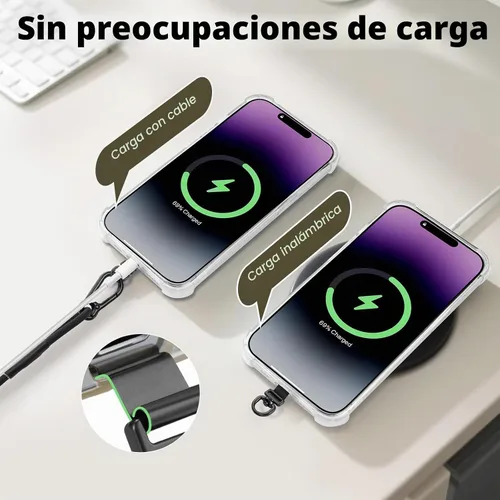 Vista 8 de MoKo Arnés de correa universal para teléfono, correa elástica antirrobo anticaída para teléfono con clip de mosquetón, Negro
