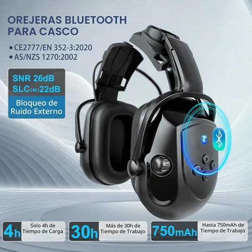 Vista 5 de Casco de seguridad SAFEBUILDER con visera, orejeras Bluetooth SNR 26dB, sombrero duro con viseras, orejeras montadas, sombreros duros ventilados