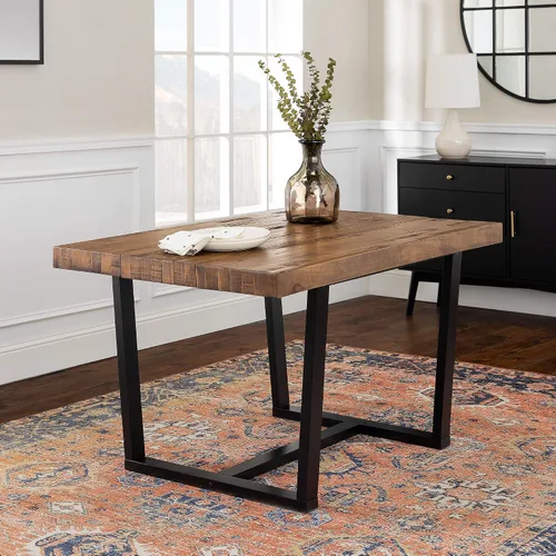 Vista 2 de Walker Edison mesa de comedor rectangular para 6 personas, de madera desgastada, de estilo moderno y campestre, 52 pulgadas, roble rústico
