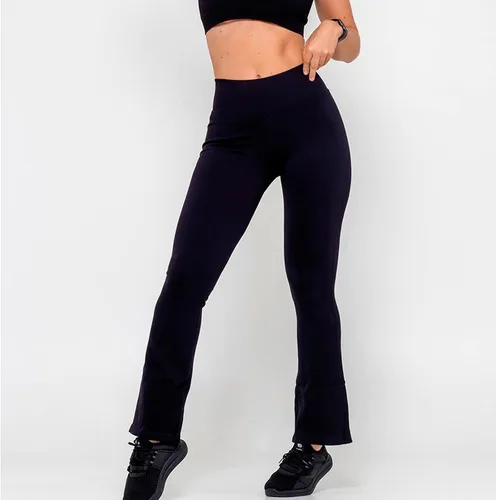Vista 4 de XIAOBU Leggings de corte de bota para mujer, cintura alta, elásticos, ajustados, acampanados, pantalones de yoga, lisos, acanalados, sin costuras