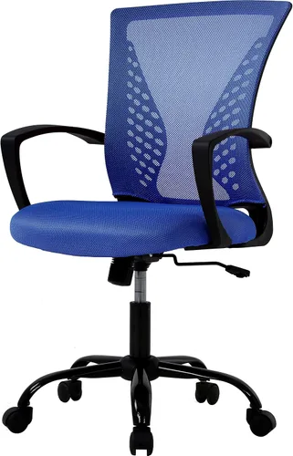 Vista 12 de HHS Silla de oficina ergonómica de malla, silla de computadora con soporte lumbar, reposabrazos de respaldo medio, giratoria, ajustable, para Negro