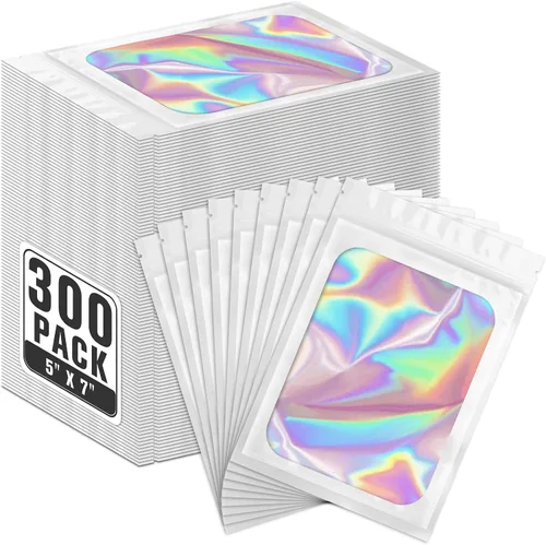 Vista 51 de ANZNKU Paquete de 300 bolsas multicolor para bolígrafos, bolsas holográficas de Mylar con ventana transparente, bolsas de embalaje a prueba