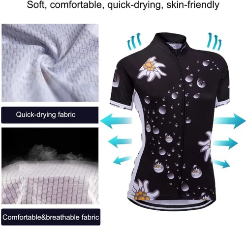Vista 14 de Jersey de ciclismo para mujer, de manga corta, secado rápido, transpirable, para montaña.