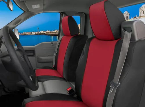 Vista 4 de CarsCover Fundas de neopreno para asientos delanteros de camioneta pick-up, ajuste personalizado, para Ford F150 2004-2008, lados rojo rosa y negro