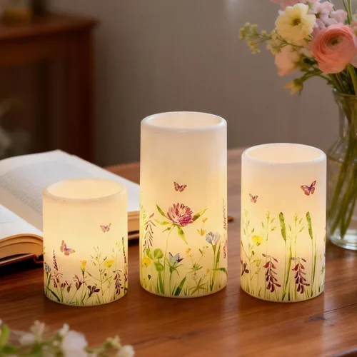 Vista 11 de Velas recargables de vidrio de hortensias sin llama con temporizador remoto, funciona con pilas, velas LED parpadeantes de cera real, decoración