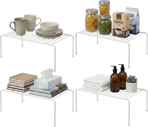 Vista 14 de Evelots Organizador de estantes de alambre para armario de cocina, paquete de 4 elevadores de metal grandes y resistentes, duplica tu espacio