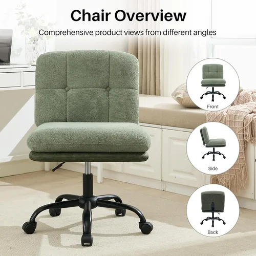 Vista 6 de SOFTHION Silla de escritorio de oficina sin brazos con ruedas de asiento ancho, altura ajustable, giratoria, cómoda silla cruzada para el hogar