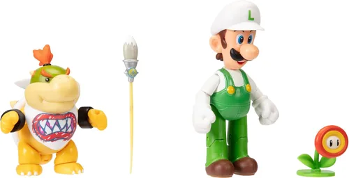 Vista 3 de Super Mario Nintendo - Figura de acción de 4 pulgadas, paquete de 2 Fire Luigi & Bowser Jr. con accesorios