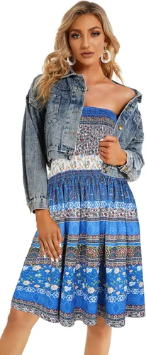 Vista 5 de CHICGAL - Vestido sin tirantes para mujer vestido de verano de estilo bohemio y con estampa floral salida de baño para el verano