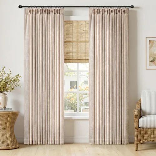 Vista 26 de MIULEE Cortinas de lino gruesas con pinzas plegadas de 96 pulgadas de largo, 2 paneles para sala de estar y dormitorio, cortinas de ventana Natural