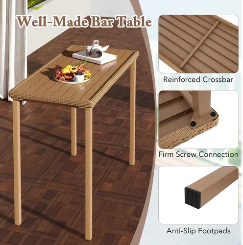 Vista 7 de Tangkula Mesa de bar para patio, marco de metal rectangular resistente, mesa de altura de mostrador de 48 pulgadas, para patio trasero, piscina