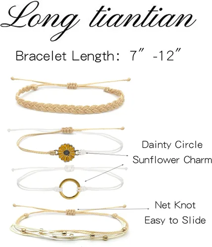 Vista 5 de Sunflower String Bracelet for Teen Girls Teen Girl Gifts Trendy Stuff Adjustable Waterproof Surfer Bracelet Strand Beach Bracelets Women Stocking