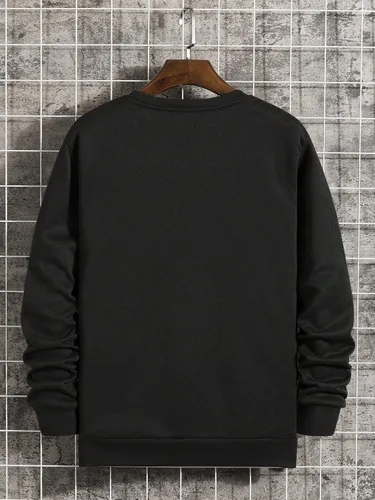 Vista 2 de OYOANGLE Sudadera con estampado gráfico de letras para hombre, cuello redondo, manga larga, con forro térmico