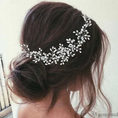 Vista 2 de Asooll Tocado nupcial de plata accesorios para el cabello de boda Rhinestone piezas para el cabello para mujeres