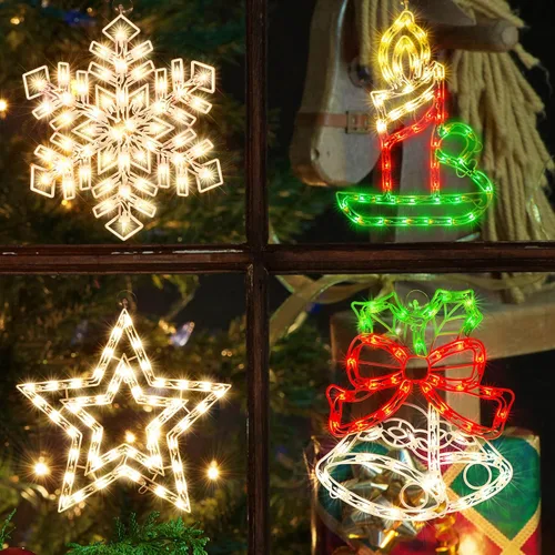 Vista 14 de Paquete de 2 luces de silueta de ventana de Navidad de 50 L, incluyendo: 1 estrella x 1 estrella de Belén