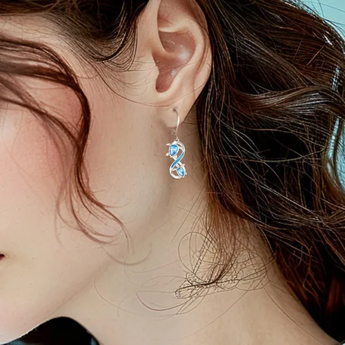Vista 143 de Aretes colgantes de plata de ley con diseño de árbol de la vida, flor, abeja, animales, gato, colibrí, piedra lunar, turquesa, aretes con cierre