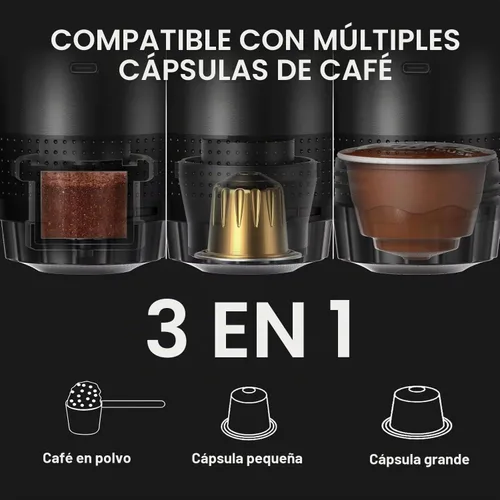 Vista 3 de Cafetera espresso portátil para viajes con estuche – Cafetera de viaje autocalentable con USB-C, compatible con café molido, cápsulas NES y DG