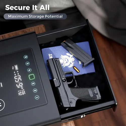 Vista 6 de Yoqimi - Caja fuerte biométrica inteligente para pistola con teléfono 3 en 1 y carga inalámbrica de reloj, 3 maneras de acceso rápido para pistola