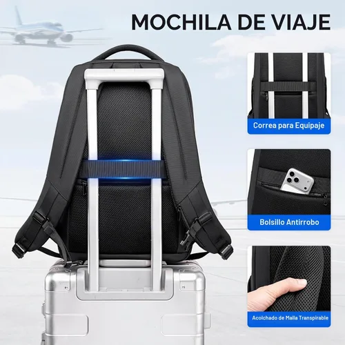 Vista 6 de Mochila de viaje para laptop expandida, Negro, Grande, Mochila expandida