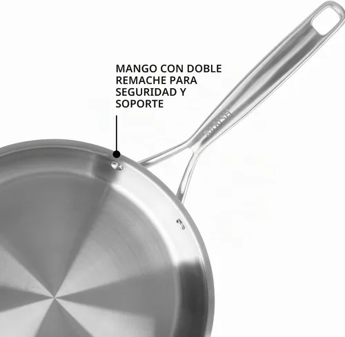 Vista 4 de Babish Sartén de 12 Pulgadas de Acero Inoxidable de Tres Capas con Tapa – Sartén Profesional para Sellar, Saltear y Cocinar con Calor Uniforme
