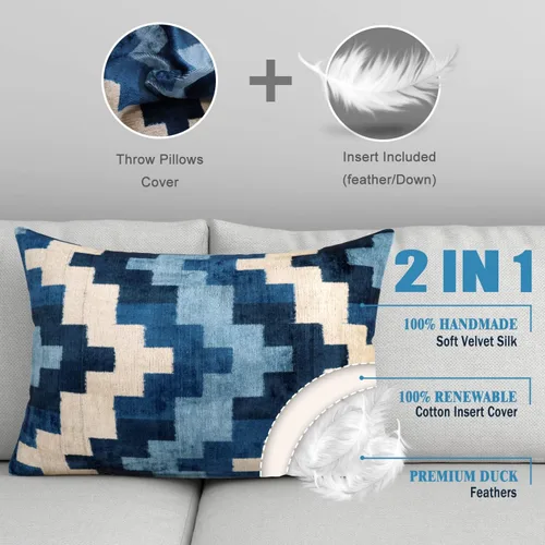 Vista 6 de CANVELLO -Exquisita almohada/cojín de plumón: almohadas de plumas elegancia y arte Almohadas icónicas con diseño Ikat Seda de terciopelo suave