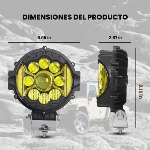 Vista 2 de Vainas de luz LED de 7 pulgadas, barras de luz ámbar súper brillantes de 80W - 270° de ángulo amplio, luces antiniebla laterales redondas