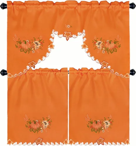 Vista 7 de Juego de cortinas bordadas de bastón de caramelo para ventana de cocina con cenefa y niveles para las fiestas navideñas (Bastón de caramelo)