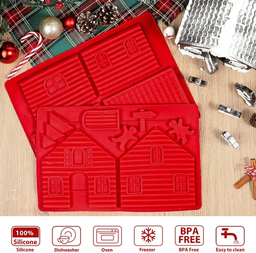 Vista 5 de Webake Bandeja de molde de casa de jengibre, moldes de silicona para hornear de Navidad, para galletas, chocolate, dulces, fondant, kit de casa